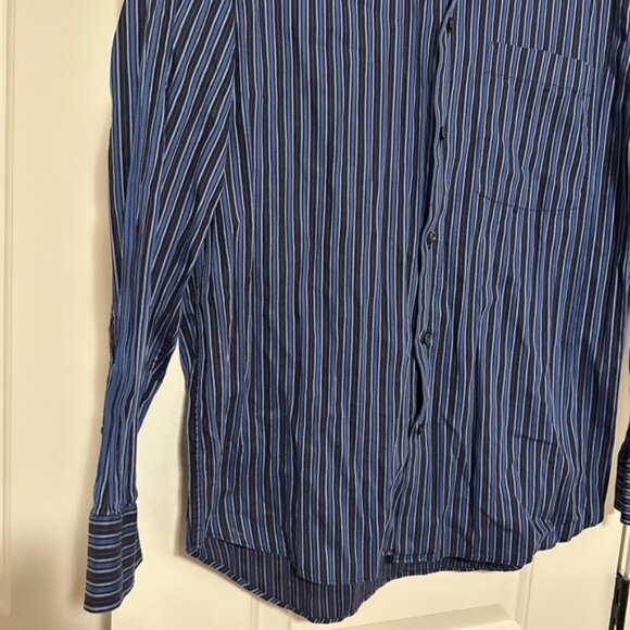Harry Rosen Men’s Blue Pinstripe 100% Cotton Button Down Shirt Size Large - Picture 3 of 10